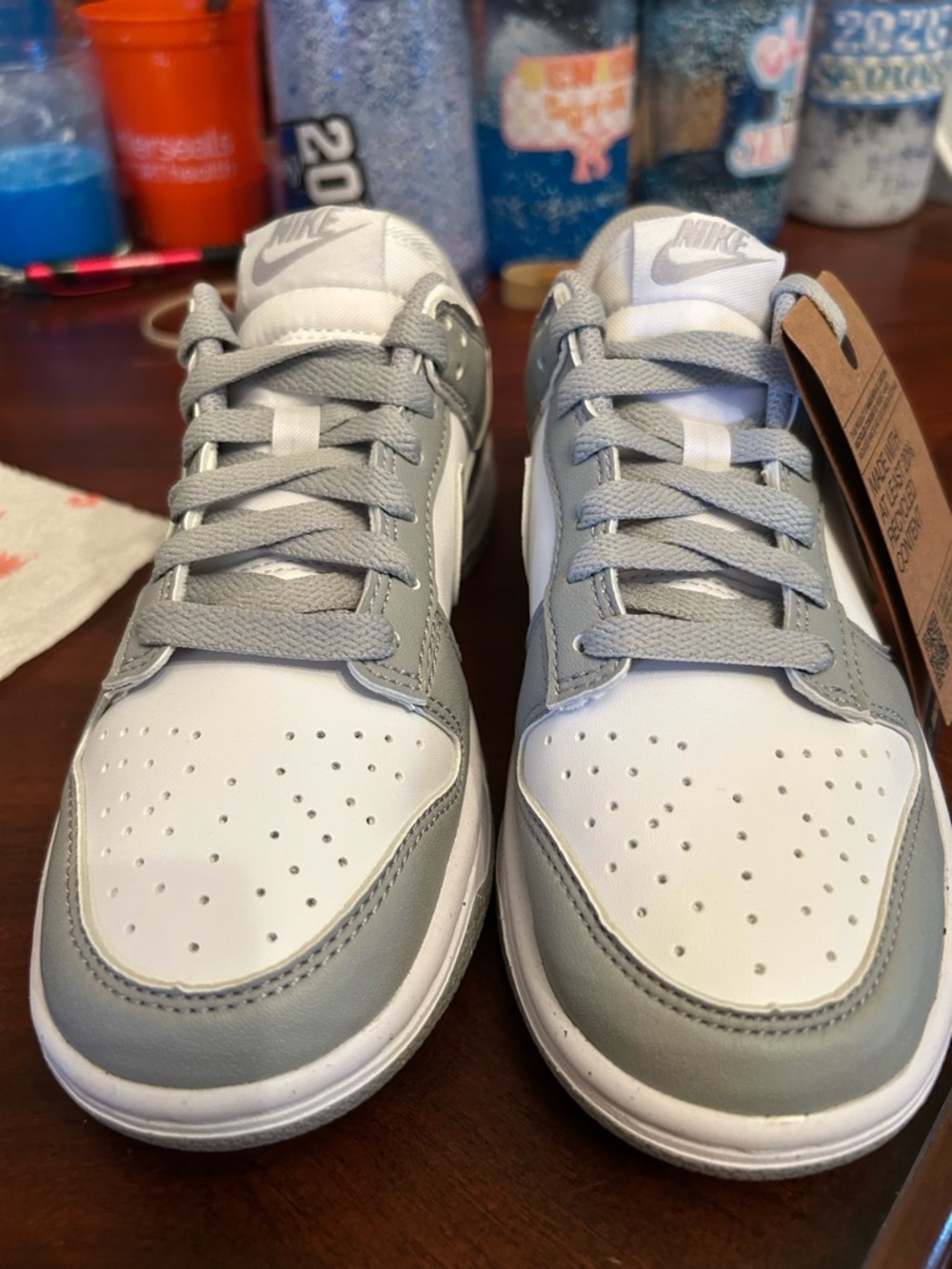 Women’s Nike Dunk Low-Top Sneakers in White and Light Gray
